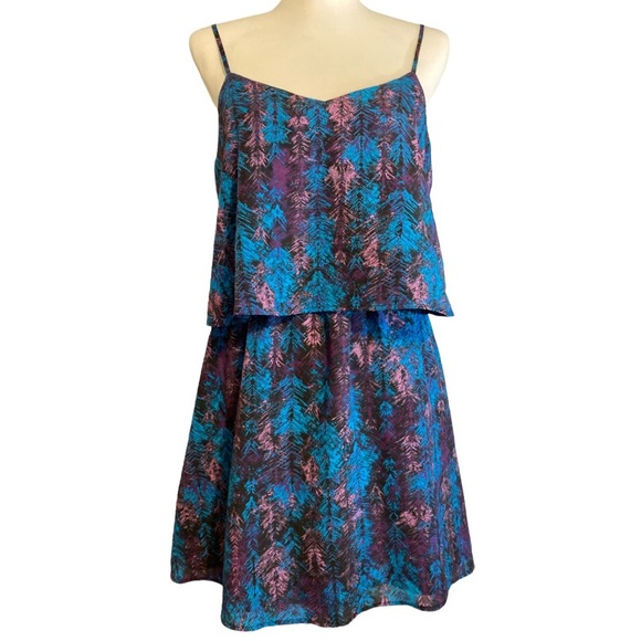 Strappy Mini Dress Size L Elastic Waist Abstract Print Y2K Indie Teen Punk - Picture 1 of 6